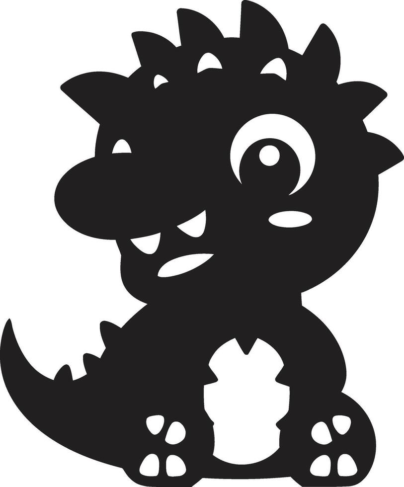 Dino Delightful Black Cartoon Cheerful Dino Charm Cute Black vector