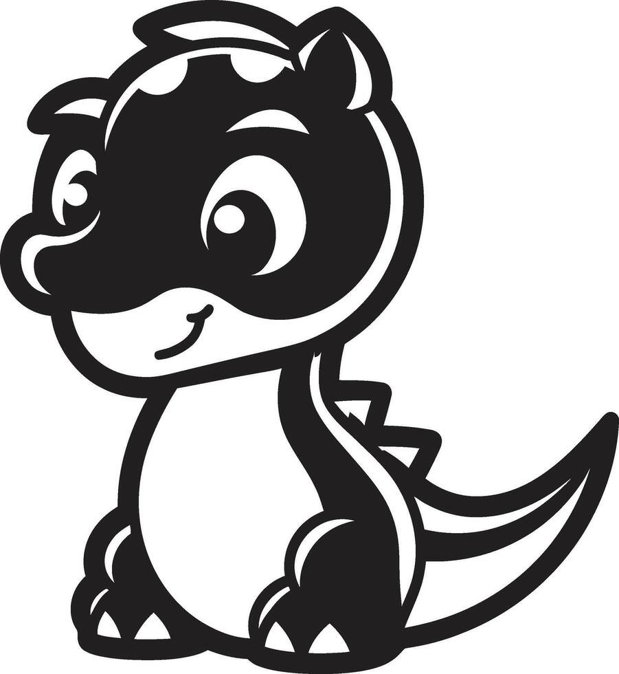 Friendly Dino Face Cute Black Cheerful Dino Style Black vector