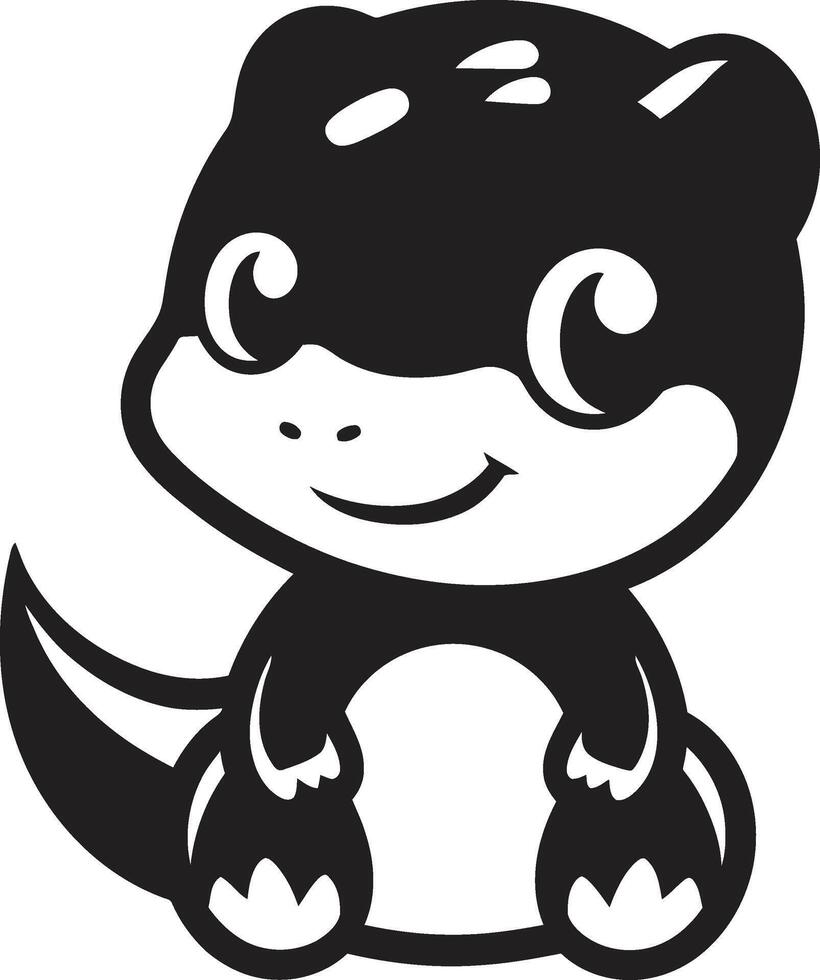 Charming Dino Chic Cute Black Cartoon Friendly Dino Face Black vector