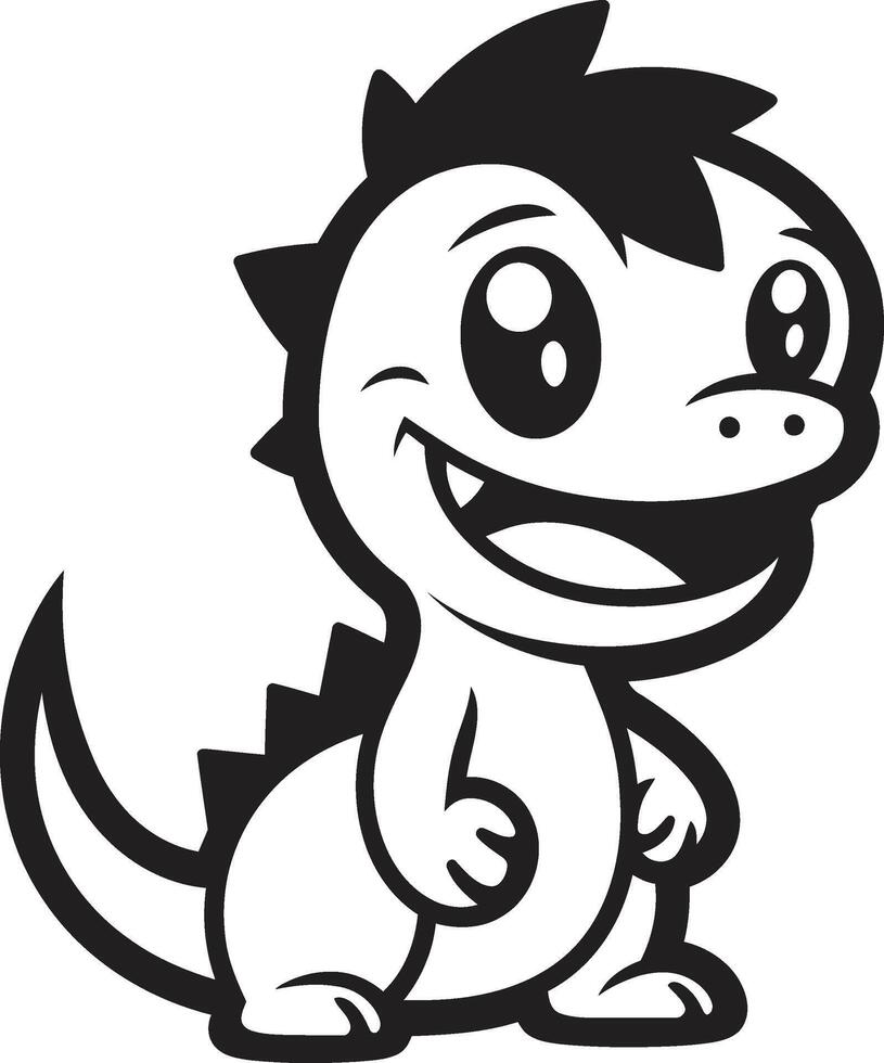 Playful Dino Charm Cute Black Sweet Dino Grin Black vector