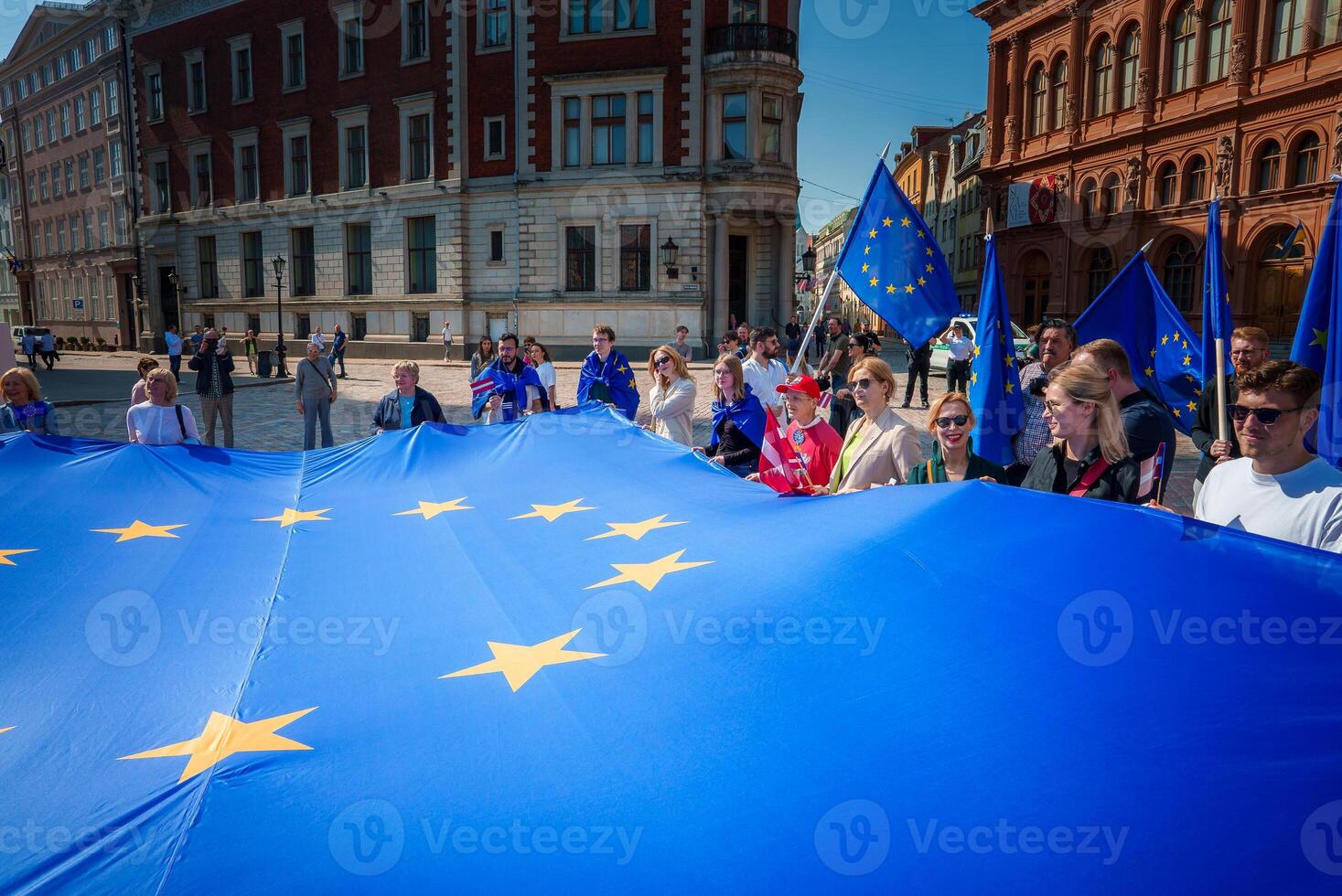 Vibrant European Union Flag Celebration, Old Town Riga photo