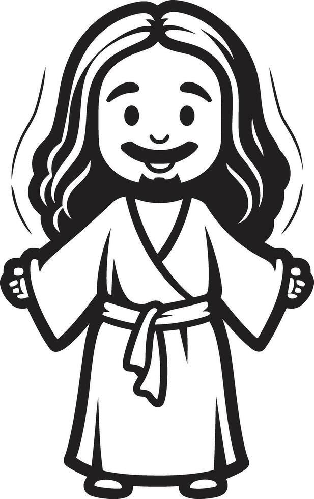 Divine Guardian Cute Jesus Black Gentle Radiance Cartoon Jesus vector