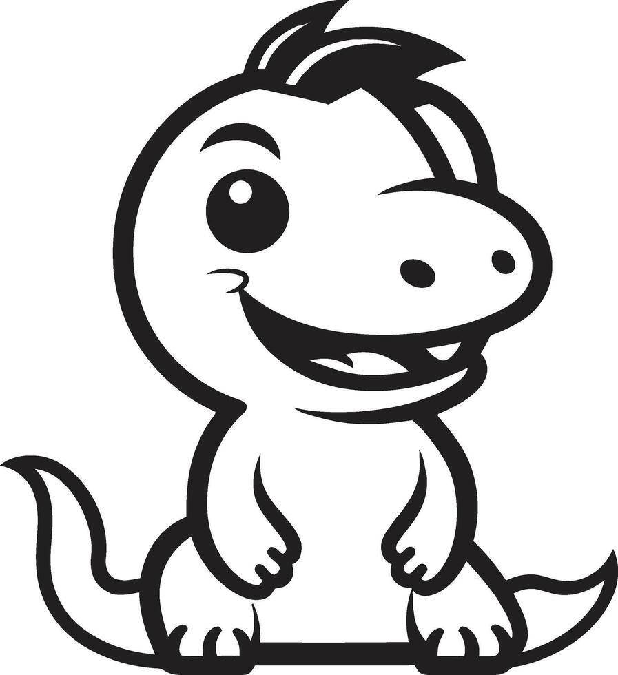 Cuddly Dino Charm Black Cartoon Dino Delightful Cute Black vector