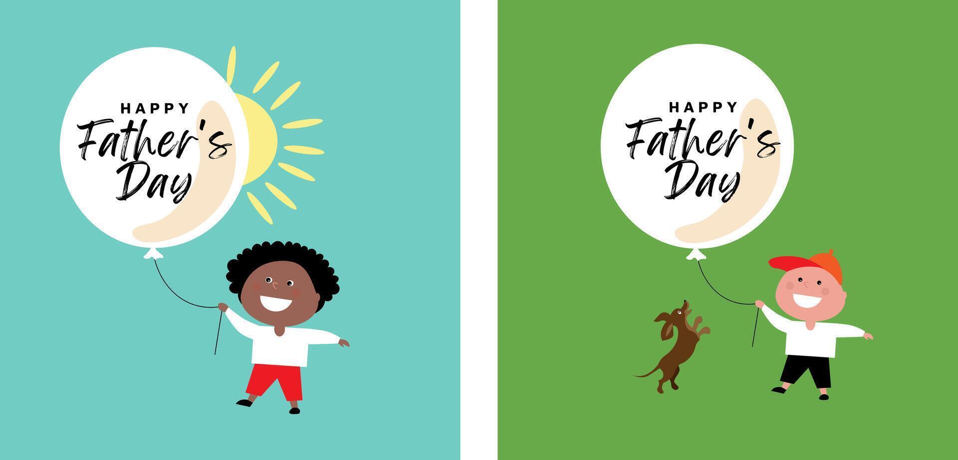 Set greeting card Happy Fathers day with cute little boy. vector