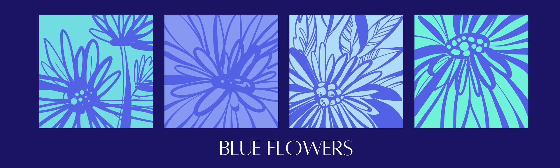 Background collection abstract blue flowers vector