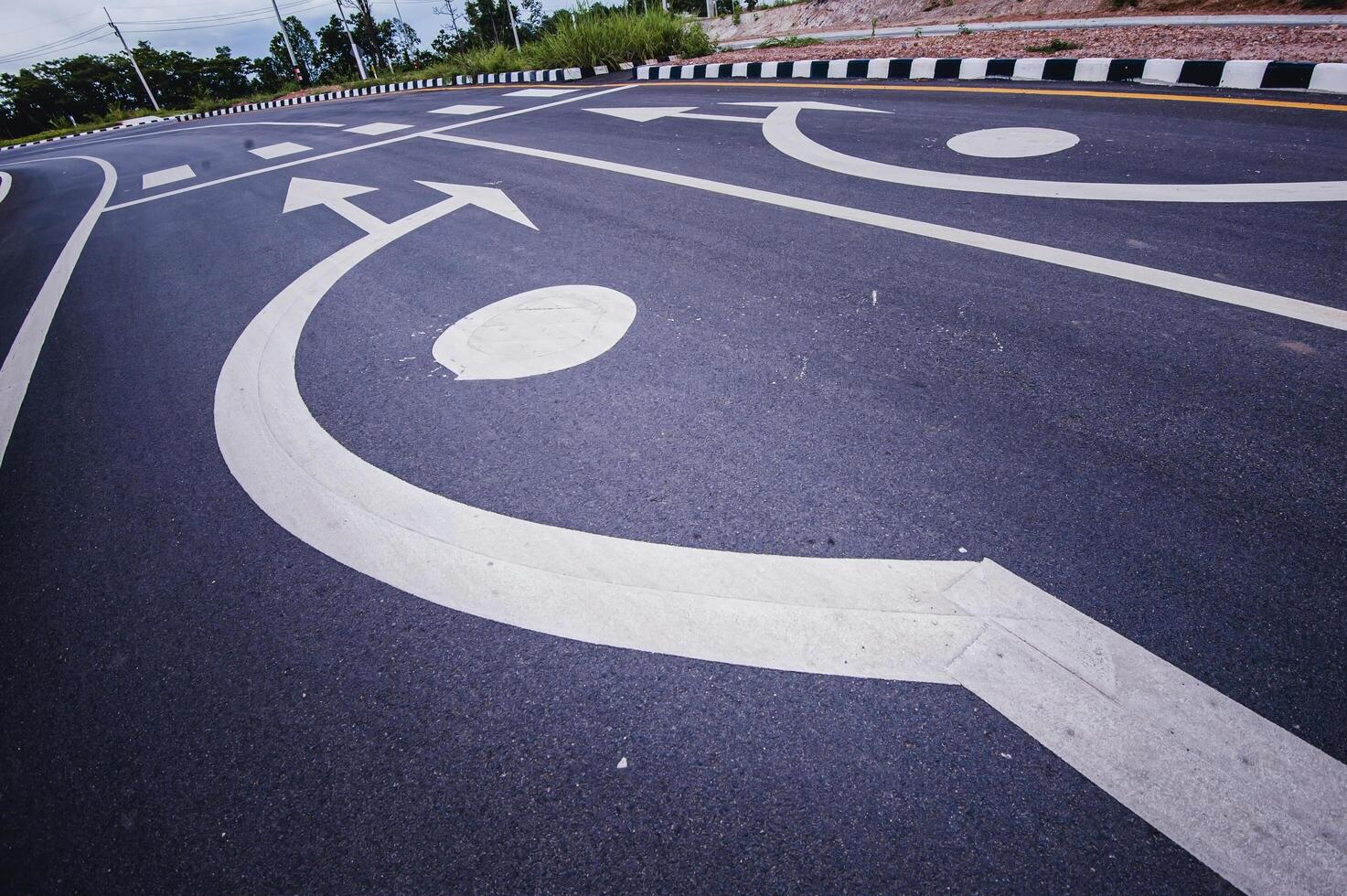 Symbols on the road show that there is a roundabout in front. photo