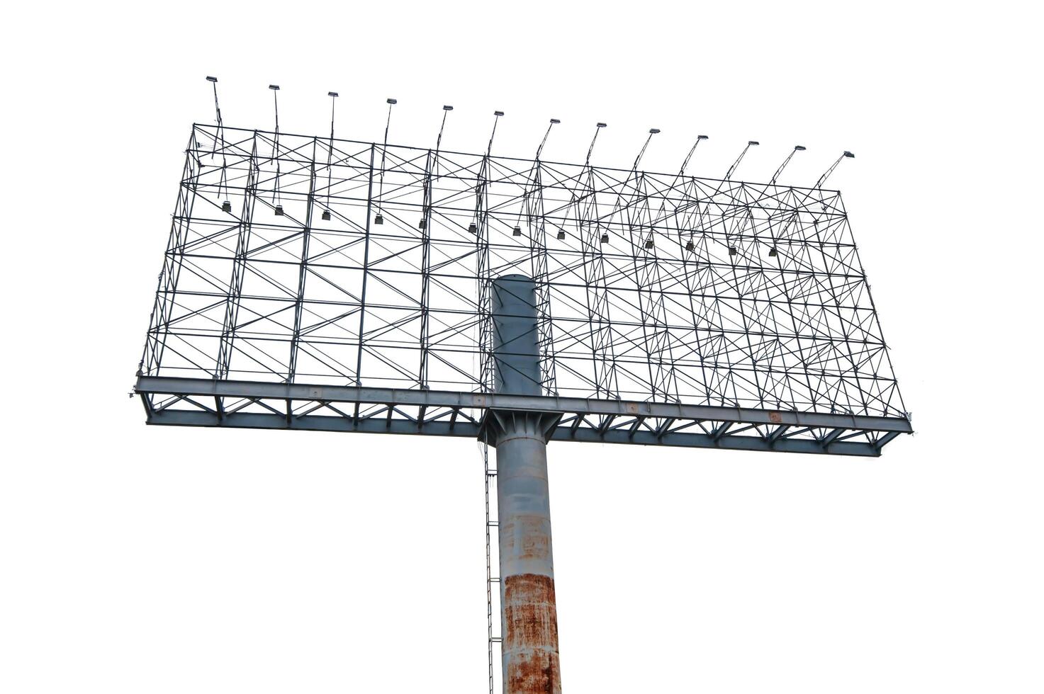 blank construction sign steel structure of blank sign with spotlight Industrial and business concepts, large outdoor advertising structures, billboards. photo