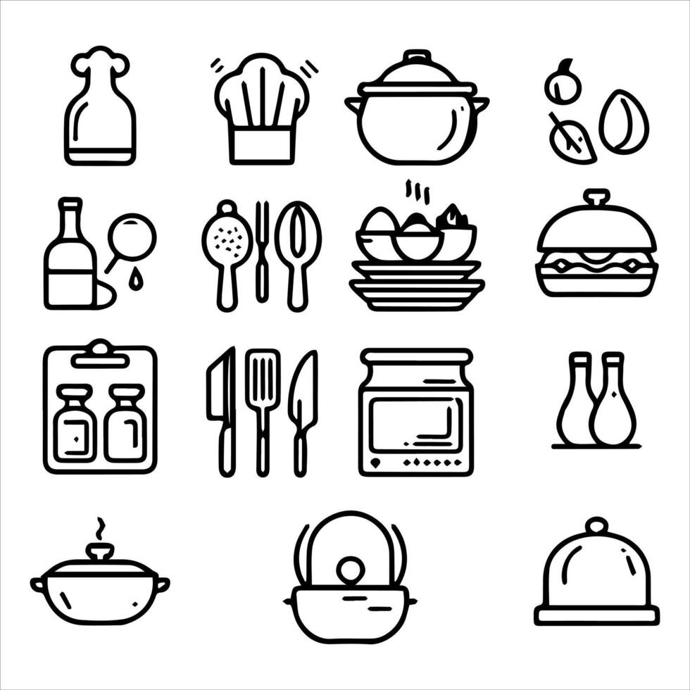 Kitchen item icon set vector