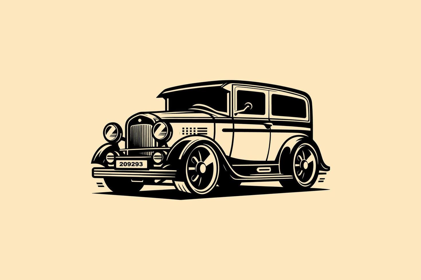 Vintage retro old or classic car illustration hand-drawn style vector