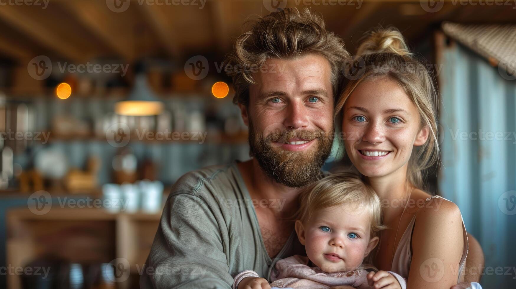 Young Family Enjoying Time Together in Cozy Home Interior, Happy Moments Captured photo