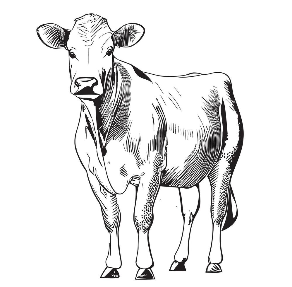 Cow sketch hand drawn engraving style Cartoon illustration vector