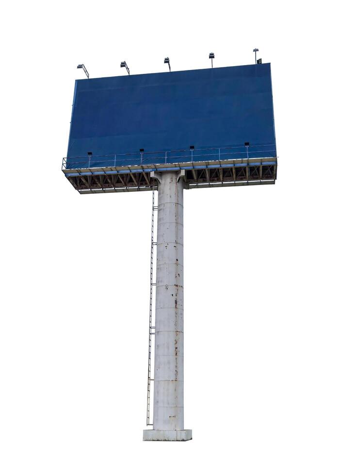 Blank advertising billboard sign, blue background, isolated on white background. photo