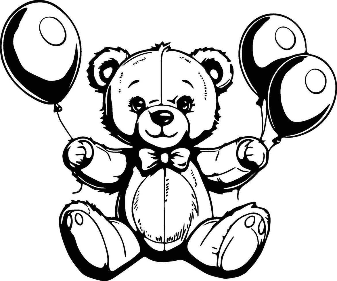 Teddy bear holding three balloons illustration vector