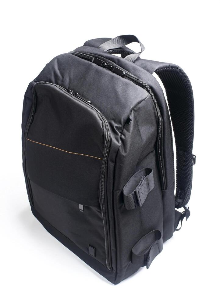 negro mochila estilo cuadrado forma en blanco antecedentes. foto