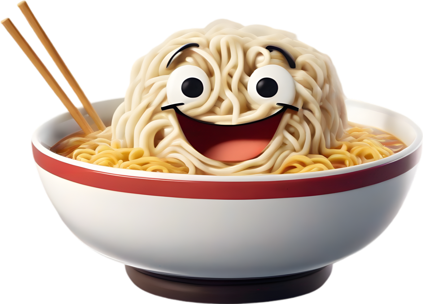 Ramen noodles with a cute face. AI-generated. png