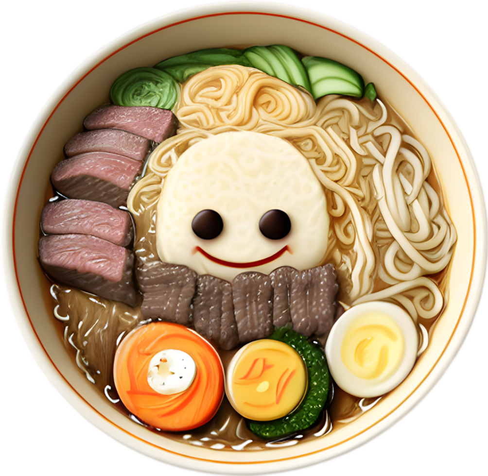 Ramen noodles with a cute face. AI-generated. png