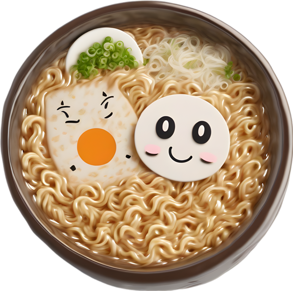 Ramen noodles with a cute face. AI-generated. png