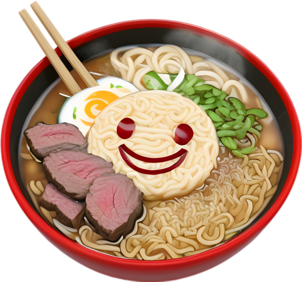 Ramen noodles with a cute face. AI-generated. png