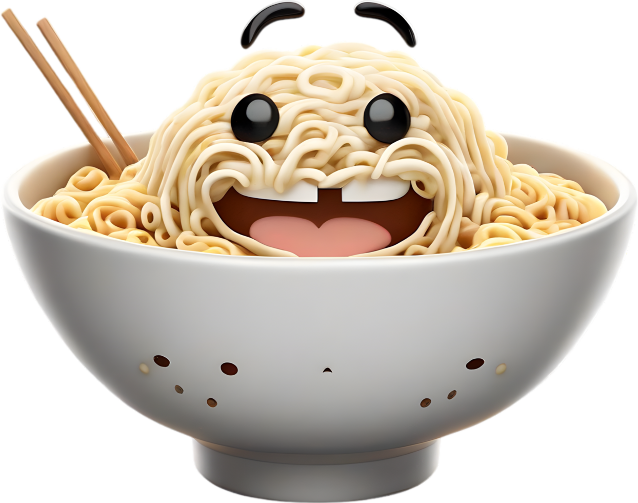 Ramen noodles with a cute face. AI-generated. png