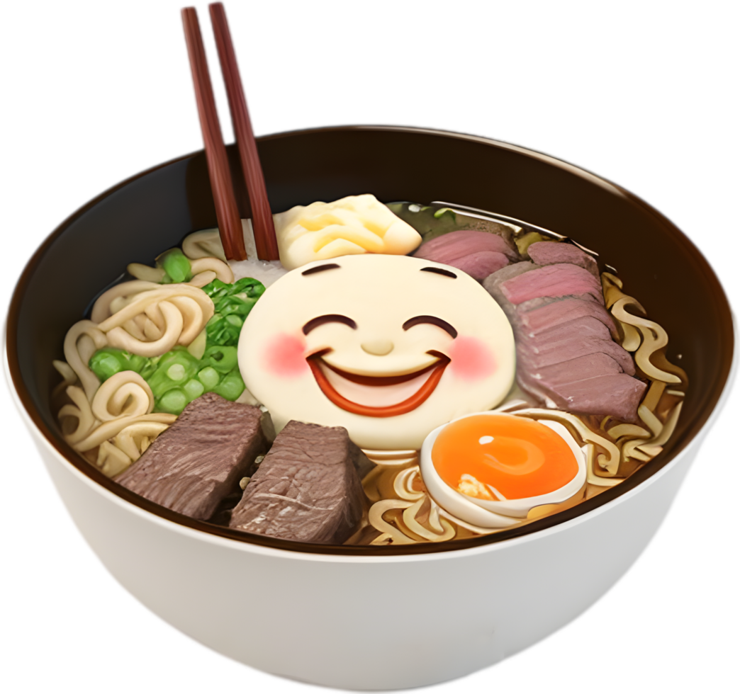 Ramen noodles with a cute face. AI-generated. png