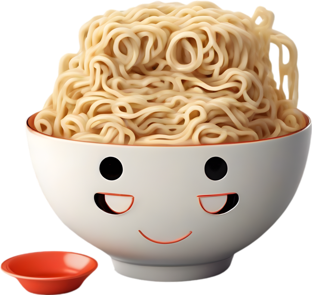 Ramen noodles with a cute face. AI-generated. png