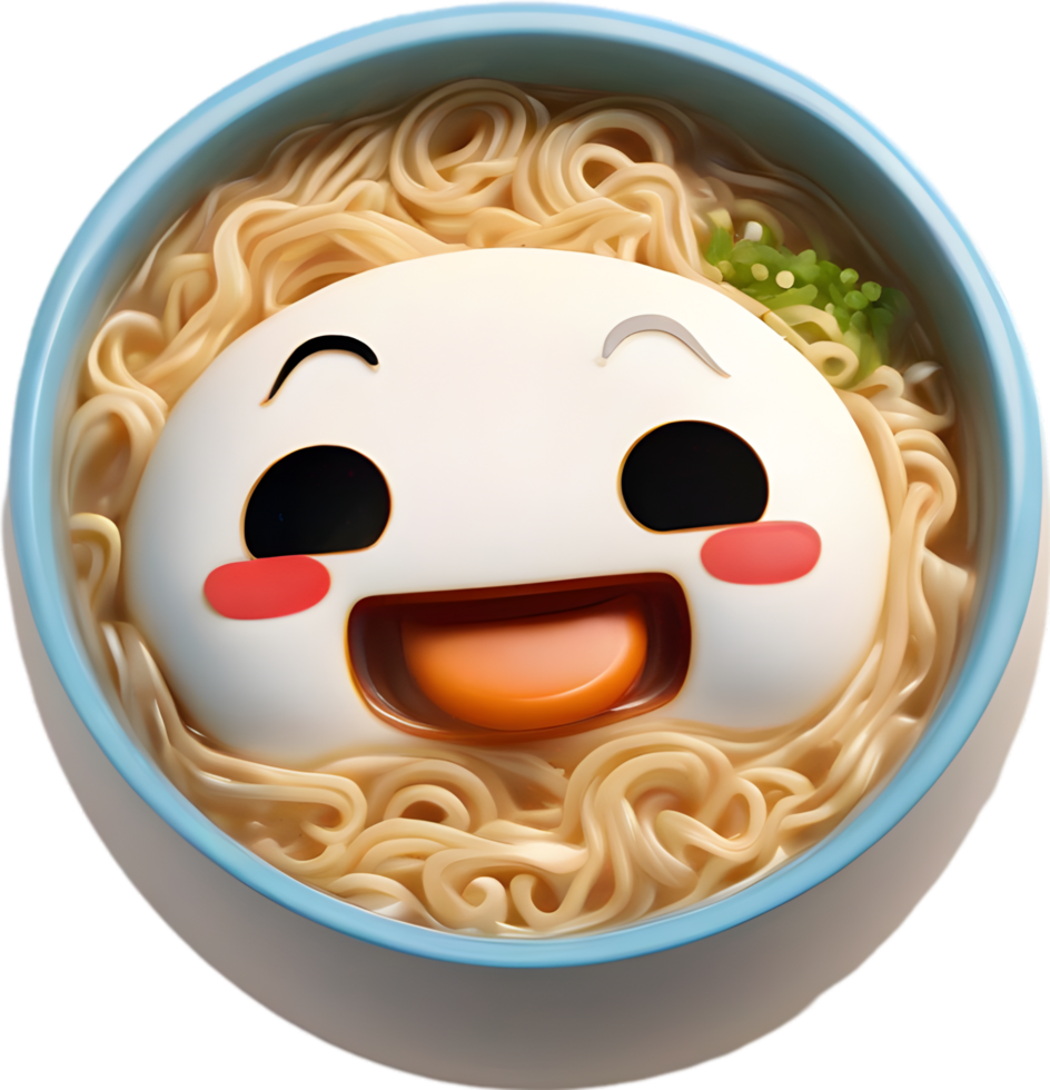 Ramen noodles with a cute face. AI-generated. png