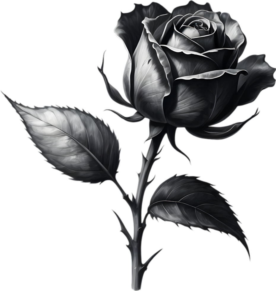 une Célibataire noir sumi-e bouton de rose avec une tranchant épine. ai-généré. png