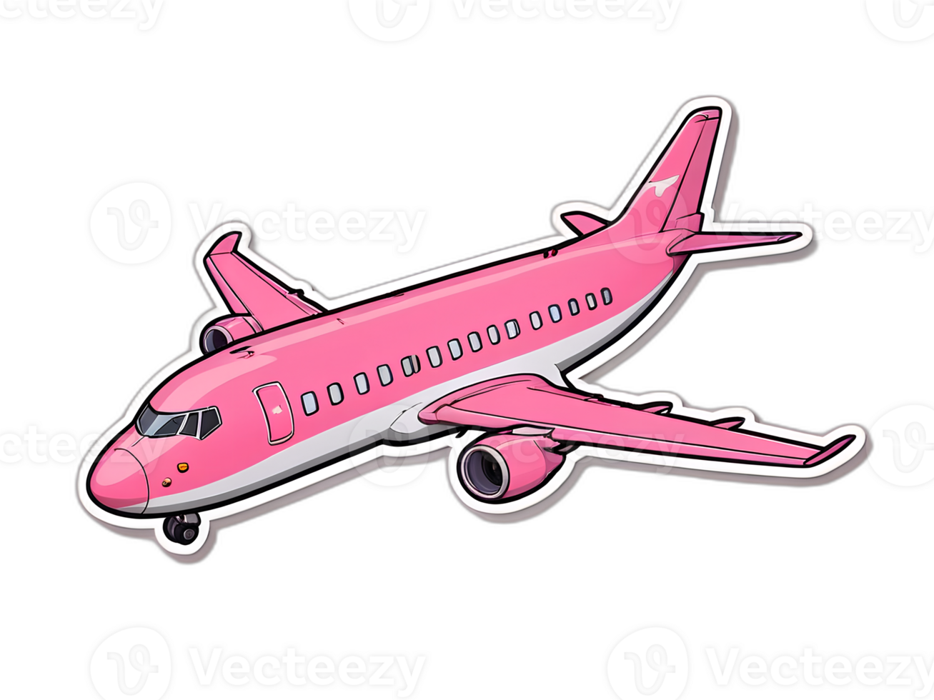 dibujos animados rosado avión pegatina con blanco contorno aislado png