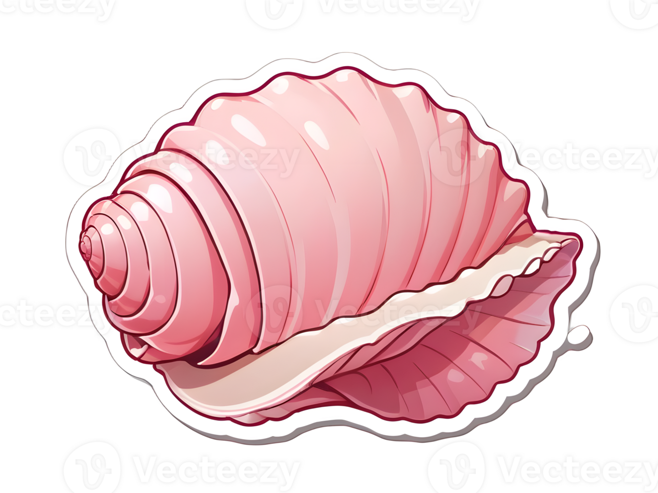 Cartoon pink sea shell sticker with white contour isolated png