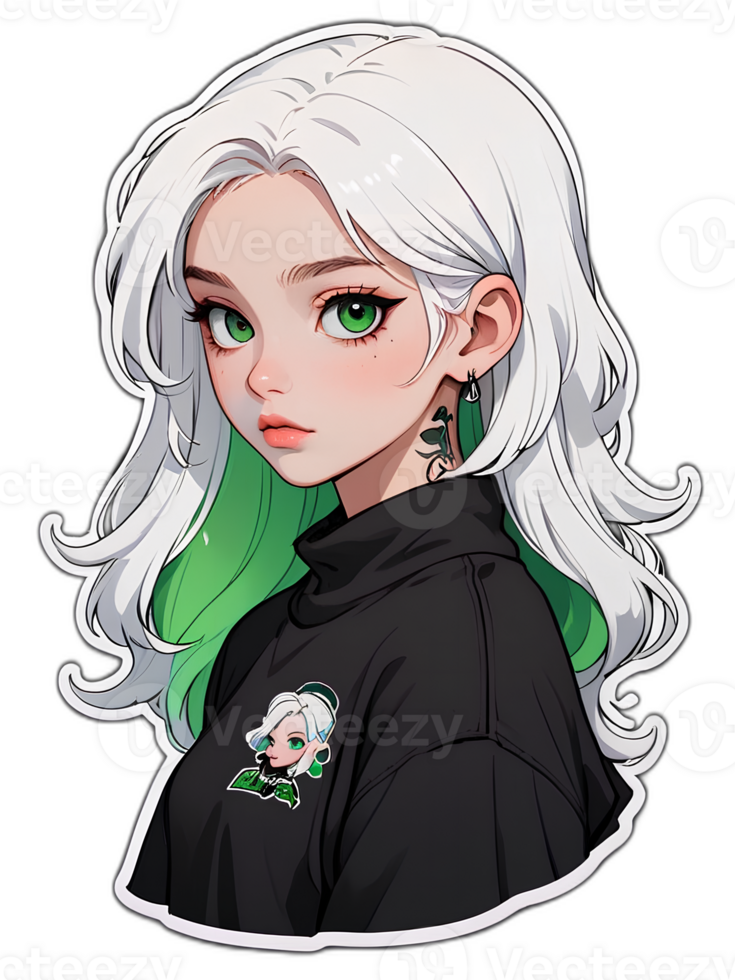 Cartoon beautiful female teenager character with blonde hair wearing black cap sticker with white border png