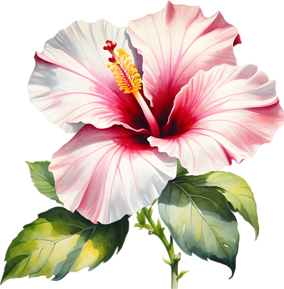 Colorful Sumi-e hibiscus flower in full bloom. AI-Generated. png