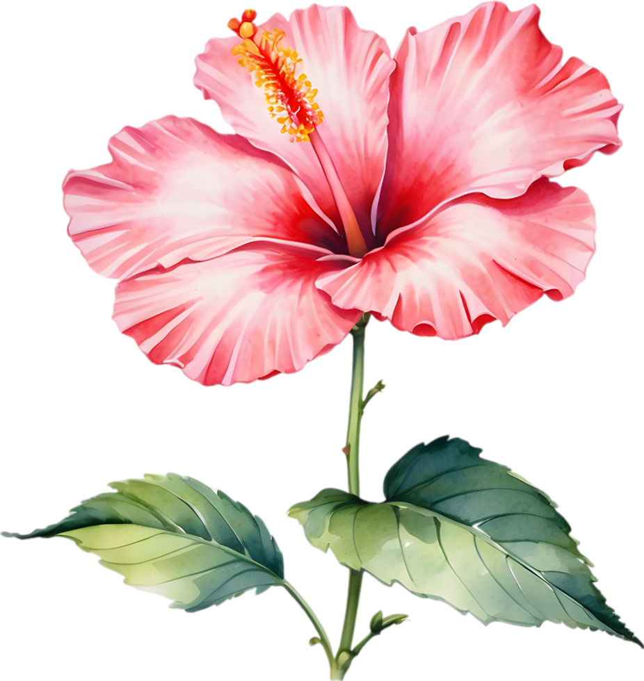 Colorful Sumi-e hibiscus flower in full bloom. AI-Generated. png