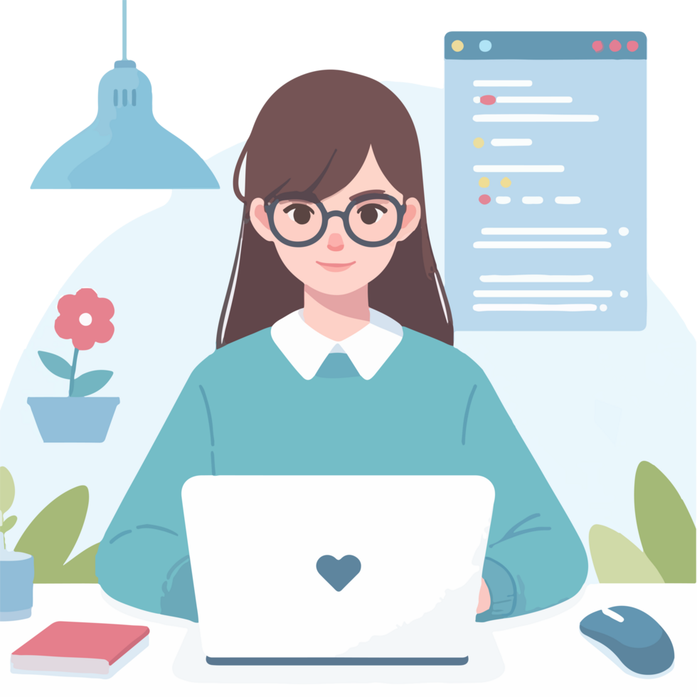 Cartoon character with the desk working concept illustration png
