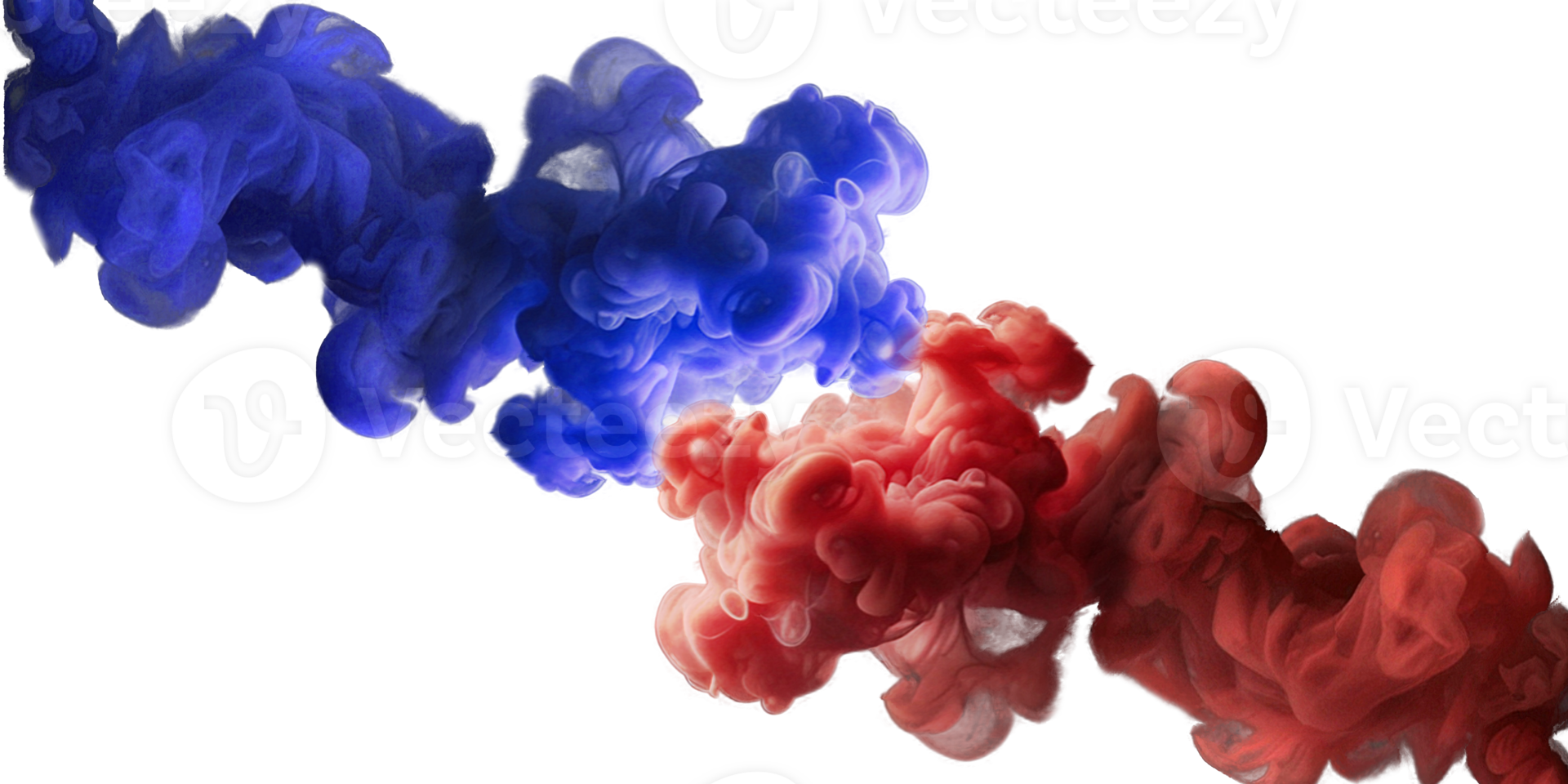 Red and blue smoke, facing each other. Without the background, png