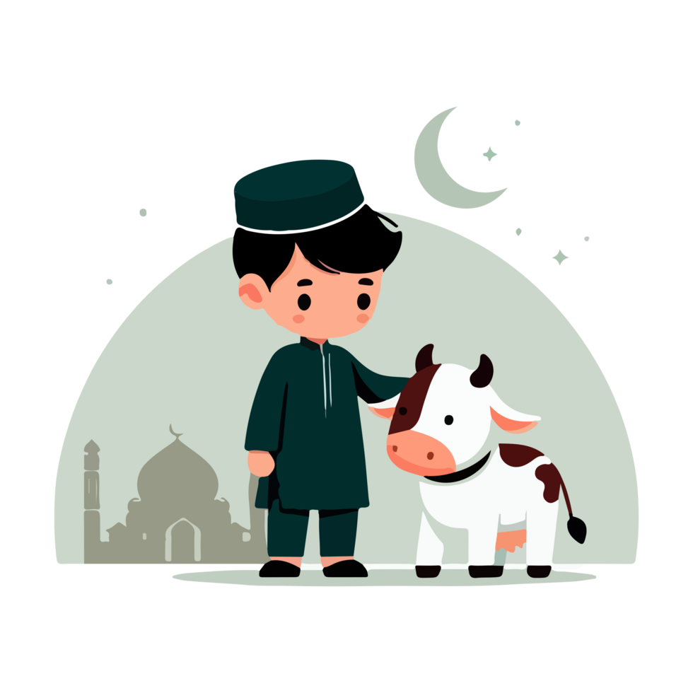 cartoon muslim Eid al adha on transparent background png