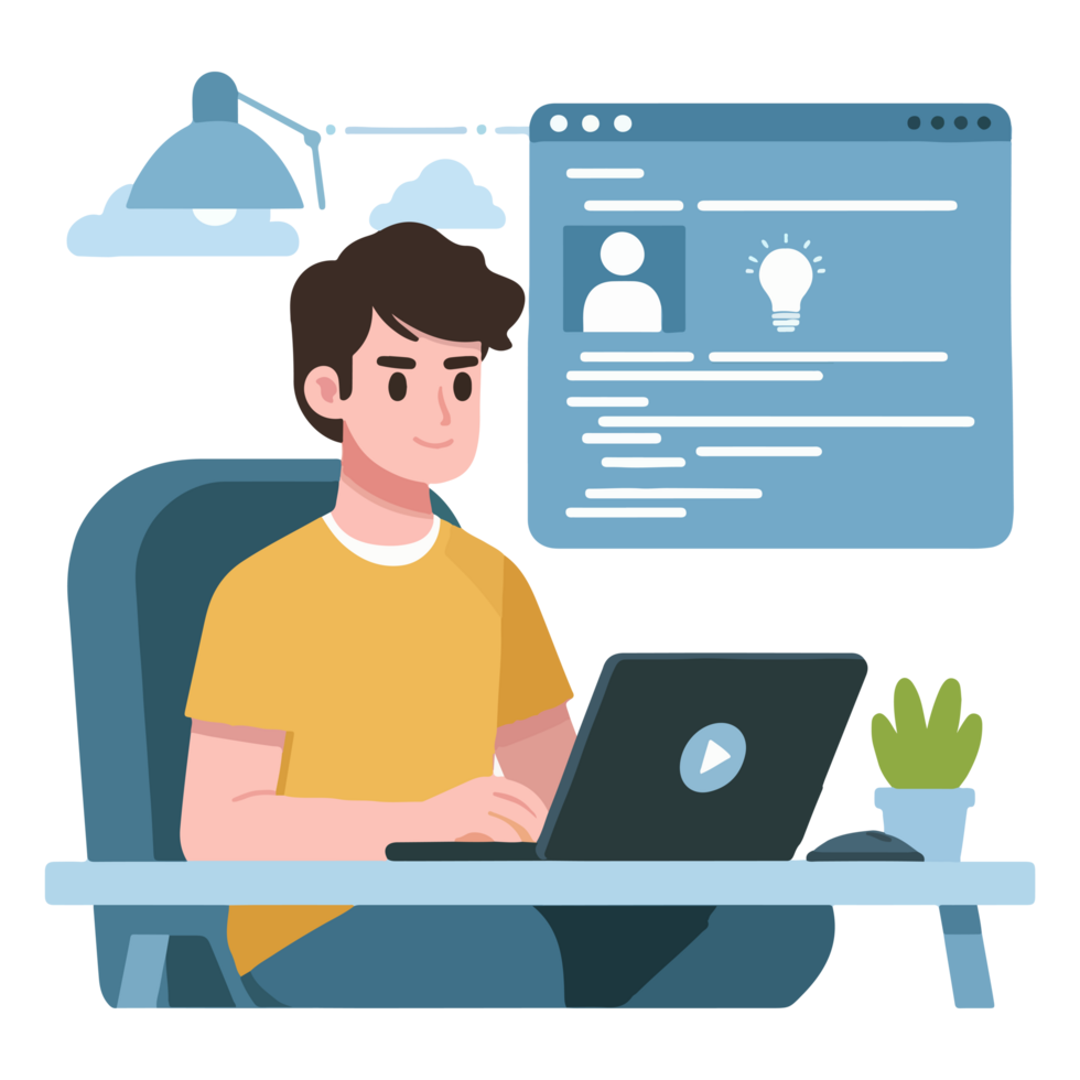 Cartoon character with the desk working concept illustration png