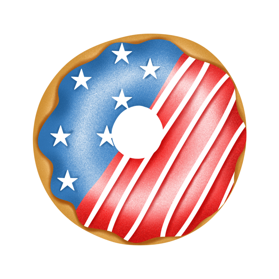 American Patriotic Donut with flag of USA on the glaze. png