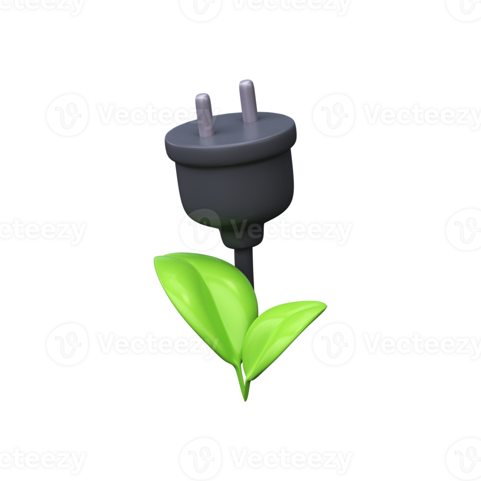 3d Green leaf with a plug. Ecology icon png