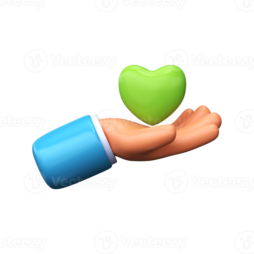 3d hand with green heart. Love for nature and the environment png