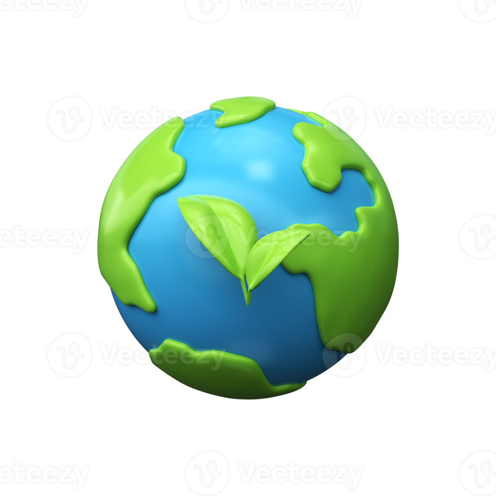 3d terra com uma folha. mundo ecologia, global proteção do natureza e meio Ambiente png