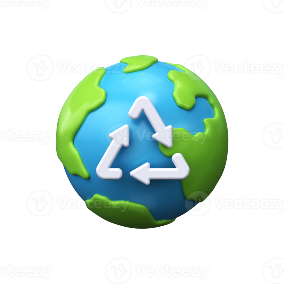 3d icon of world garbage recycling. Conscious consumption and environmental protection png