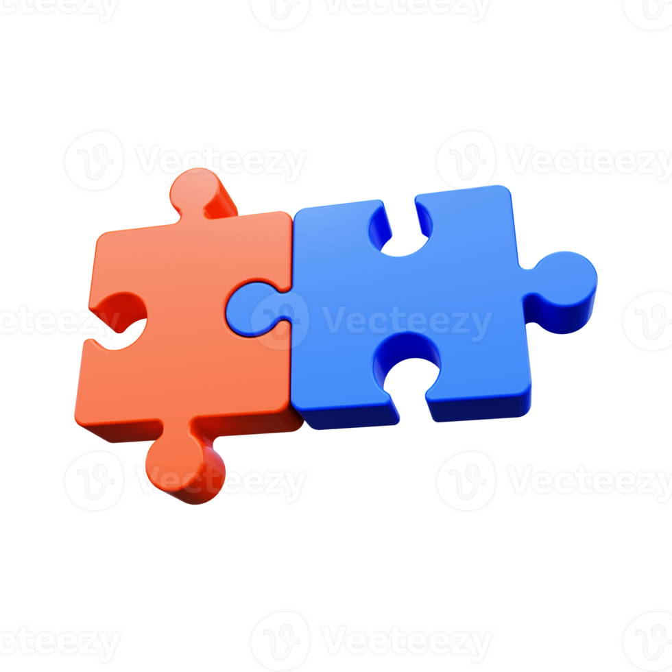 Two parts of a 3D puzzle. Teamwork concept png