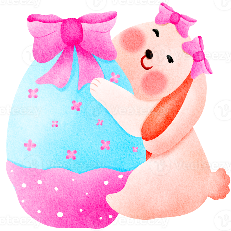 Easter rabbit hugging eggs Easter png