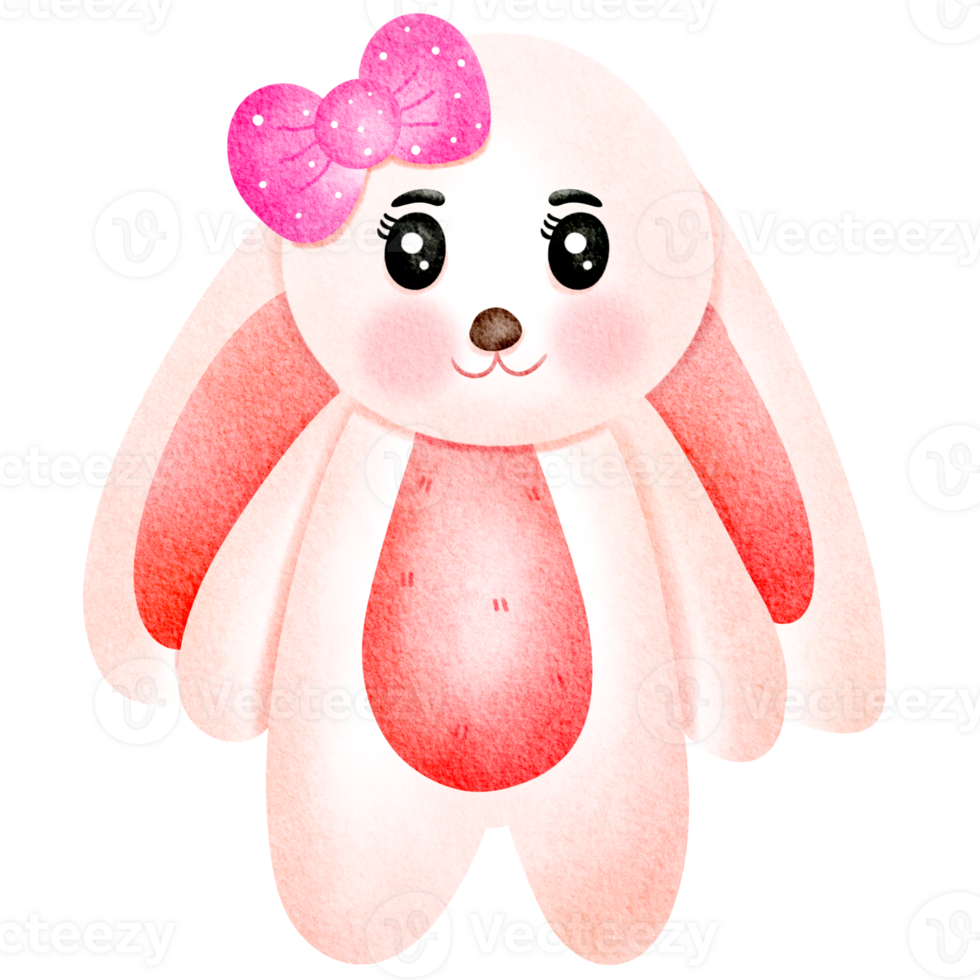 Pink long-eared rabbit with bow png