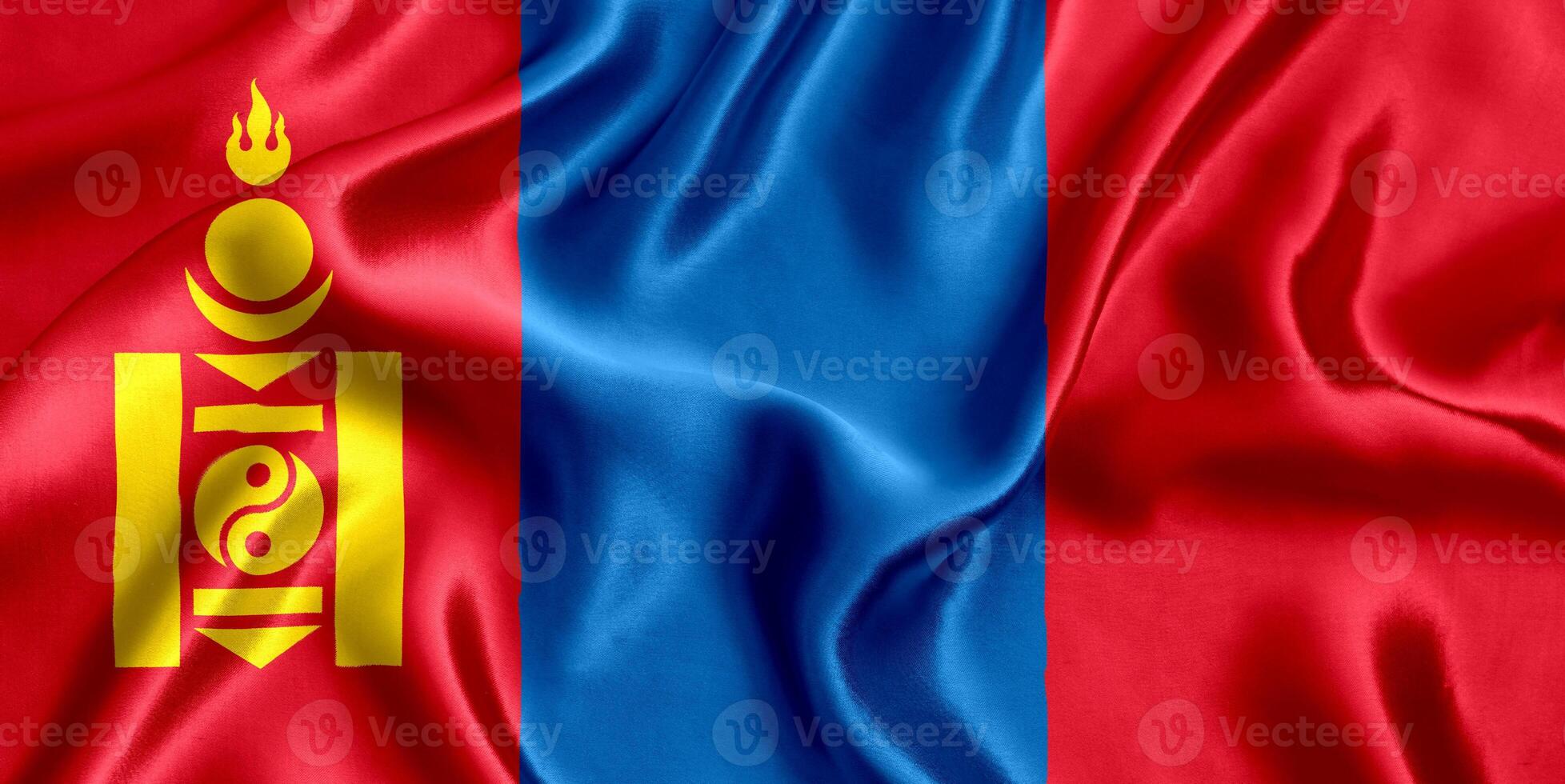 Flag of Mongolia silk close-up photo