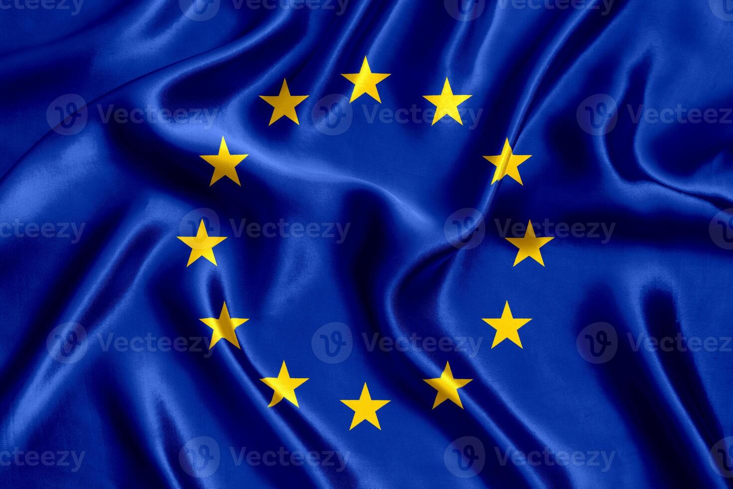 Flag of the European Union silk close-up photo