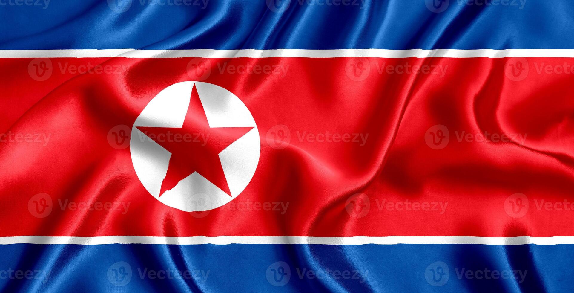 bandera de norte Corea seda de cerca foto