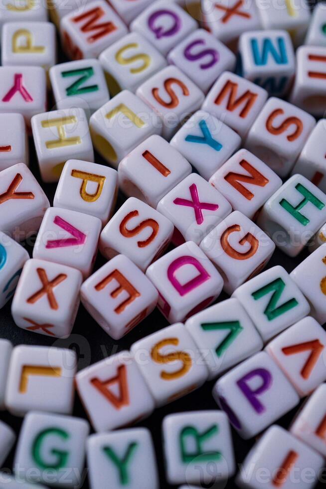 Colorful letter cubes, toy and education photo