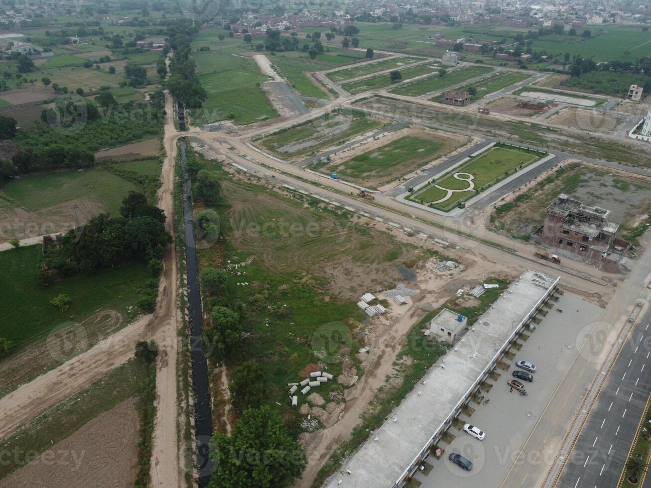 High angle view with drone of West Marina Housing Society in Lahore Pakistan on November 07, 2023 photo