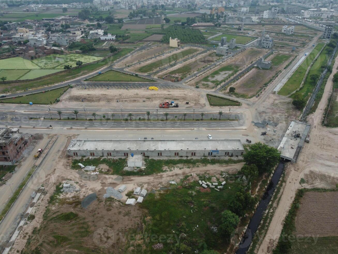 High angle view with drone of West Marina Housing Society in Lahore Pakistan on November 07, 2023 photo